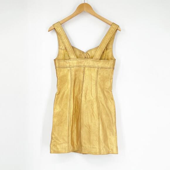 Free People Gold Leather Button-Up Cocktail Dress Size 4 NWT - Picture 3 of 6